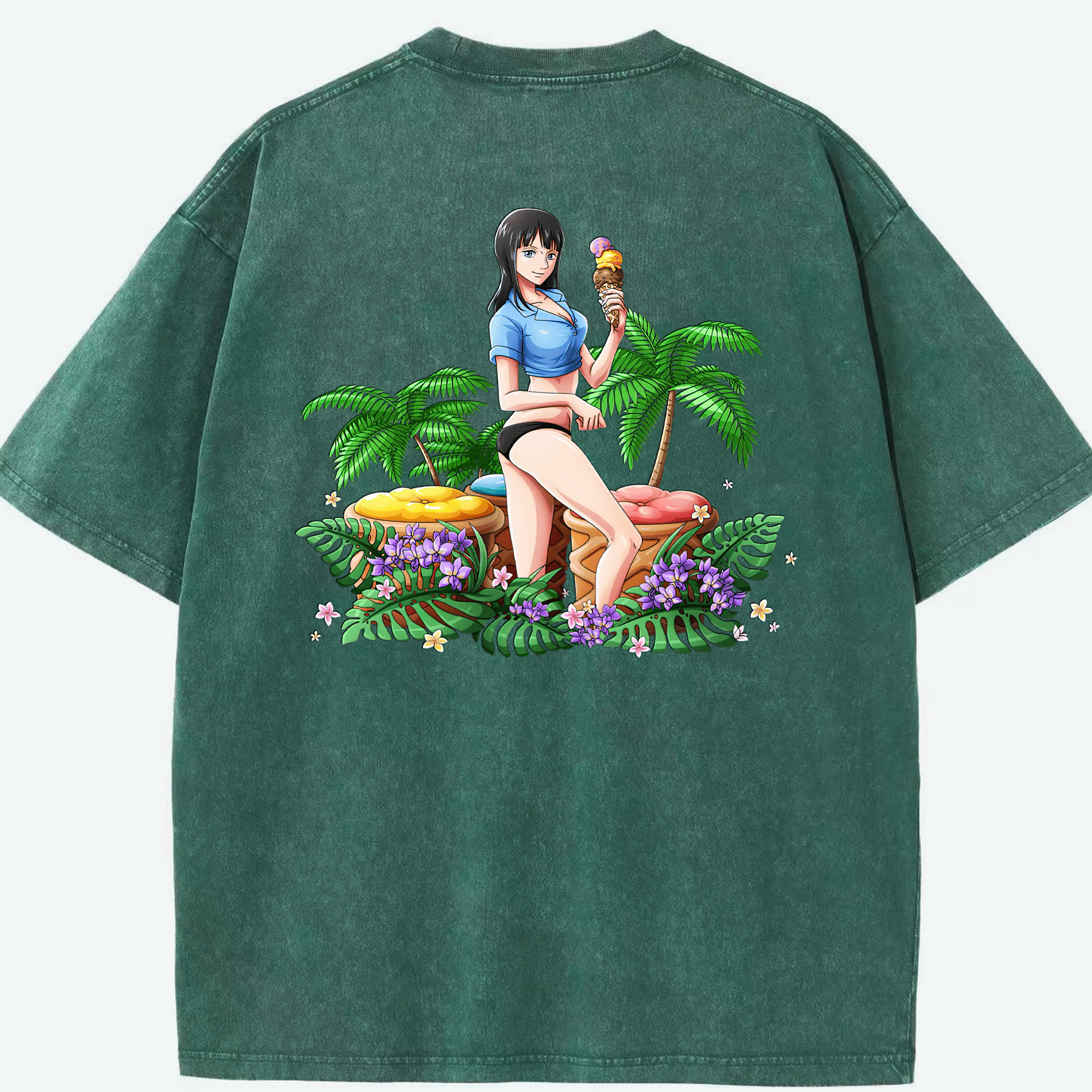 ワンピース ニコ・ロビン ONE PIECE Nico Robin 綿100% ヴィンテージ風 半袖Tシャツ（背面プリント）